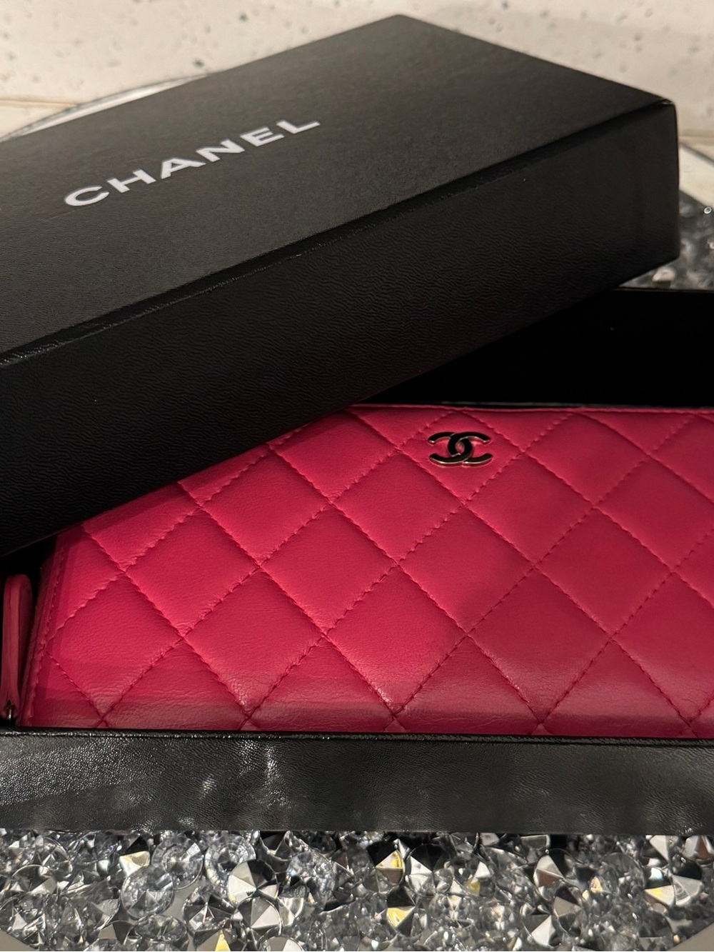 CHANEL Quilted Lambskin Wallet  in Fuchsia Pink